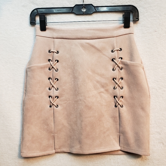 Pink Nude Velvet Mini Skirt - Picture 1 of 4